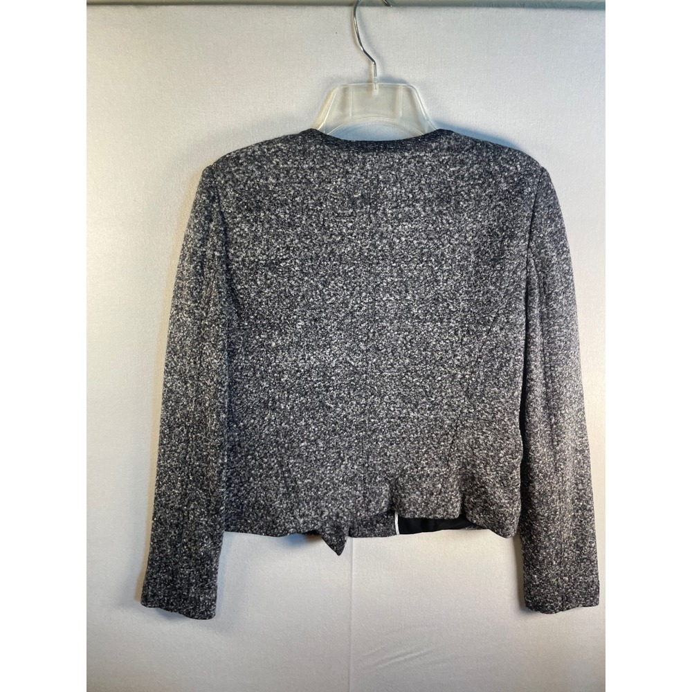 LOFT Grey Salt and Pepper Tweed Asymmetrical Zip Moto Jacket Womens Size 4 - Picture 3 of 7